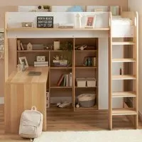 Ava Single High Sleeper Bed with Desk and Storage - Brown