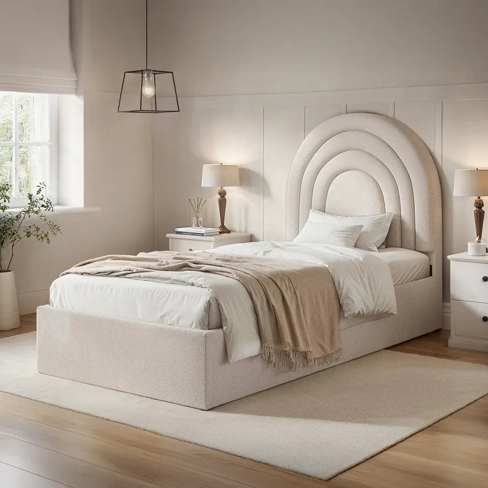 Ava Single Ottoman Bed with Storage - Cream, Boucle