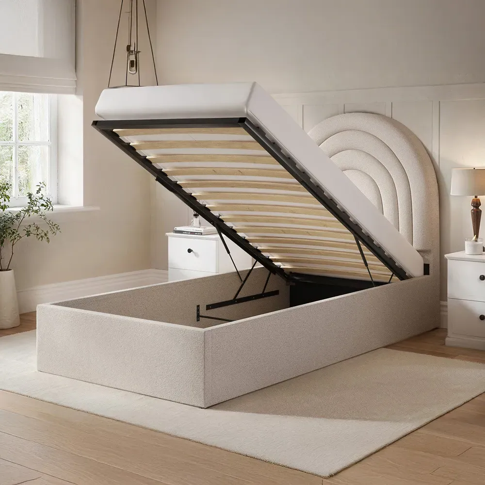 Ava Single Ottoman Bed with Storage - Cream, Boucle