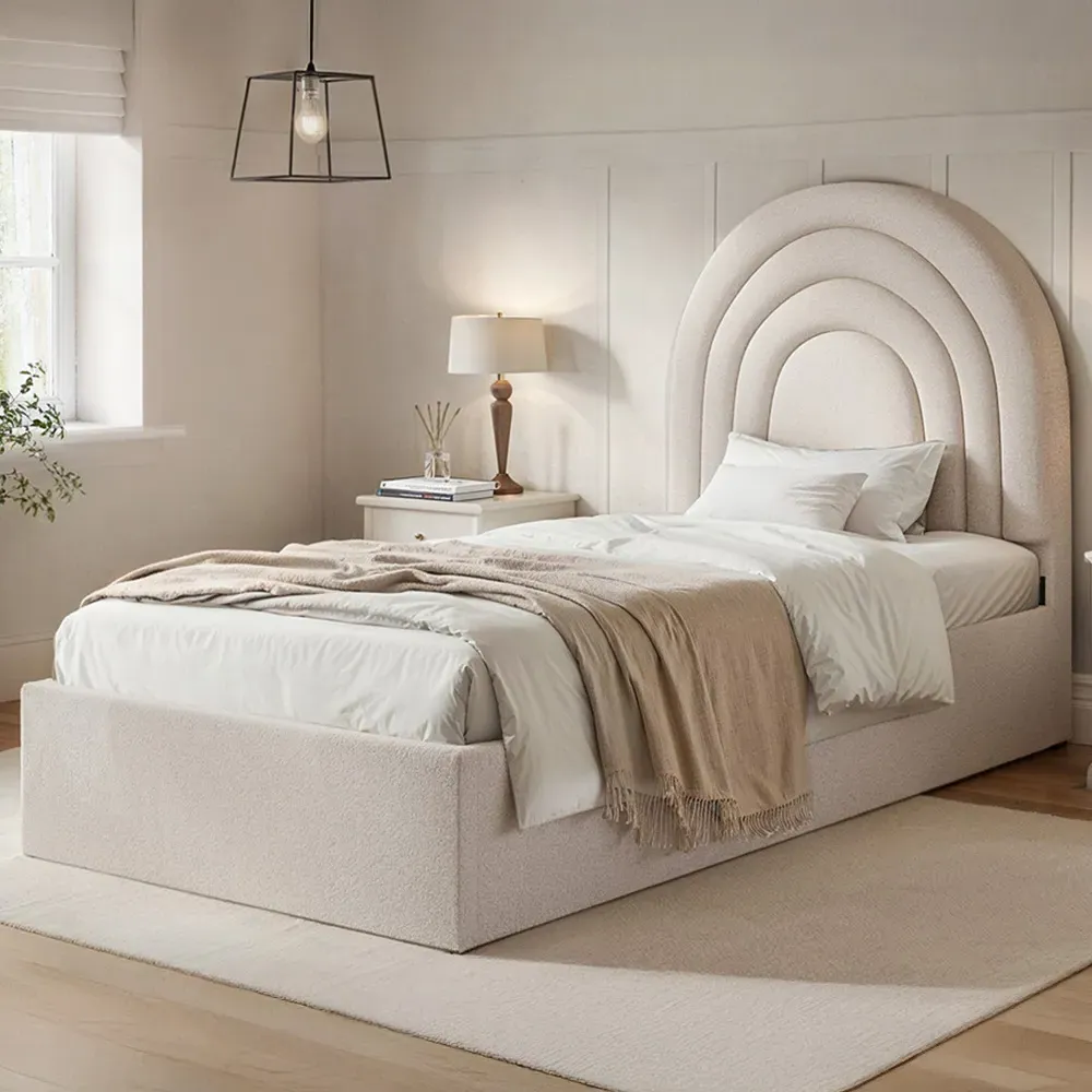 Ava Single Ottoman Bed with Storage - Cream, Boucle