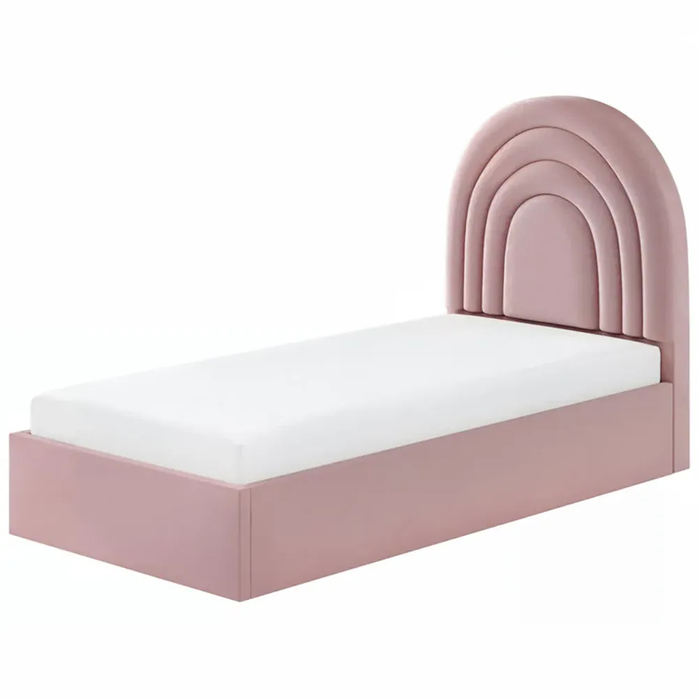 Ava Single Ottoman Bed with Storage - Pink, Velvet