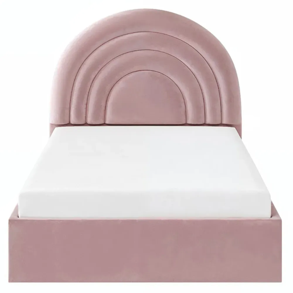 Ava Small Double Ottoman Bed - Pink, Velvet