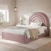 Ava Small Double Ottoman Bed - Pink, Velvet