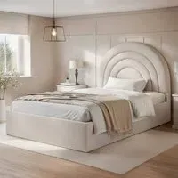 Ava Small Double Ottoman Bed with Storage - Cream, Boucle