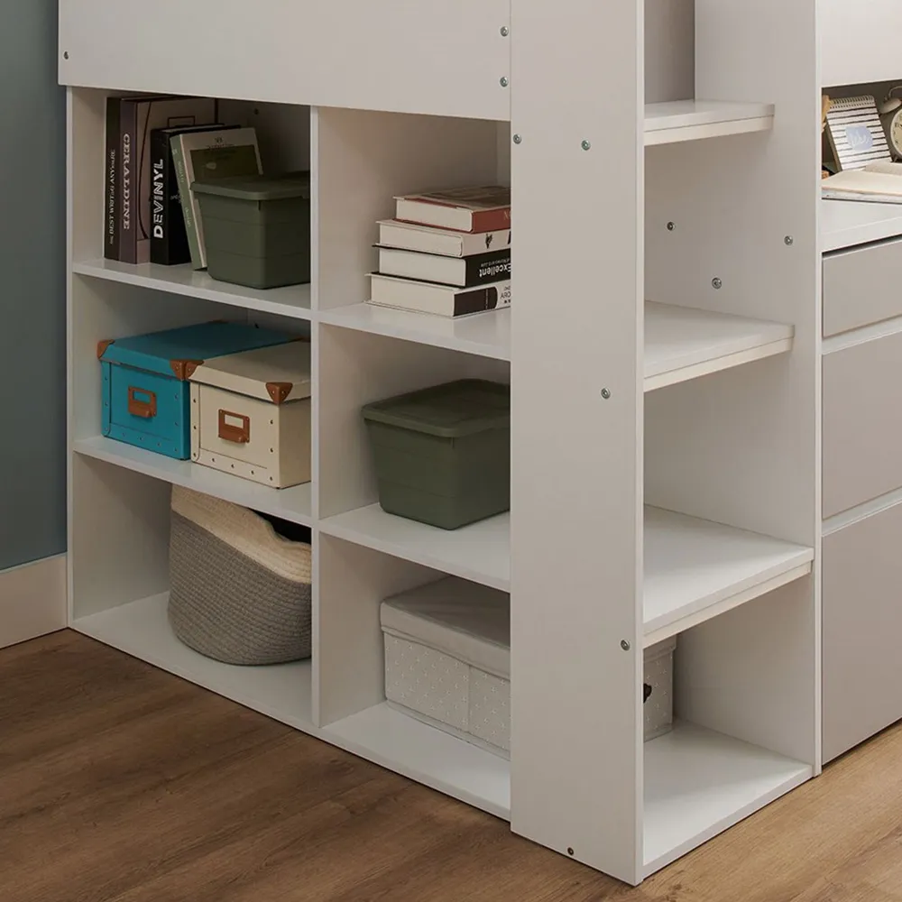 Bailey Single Cabin Bed with Desk and Storage - White