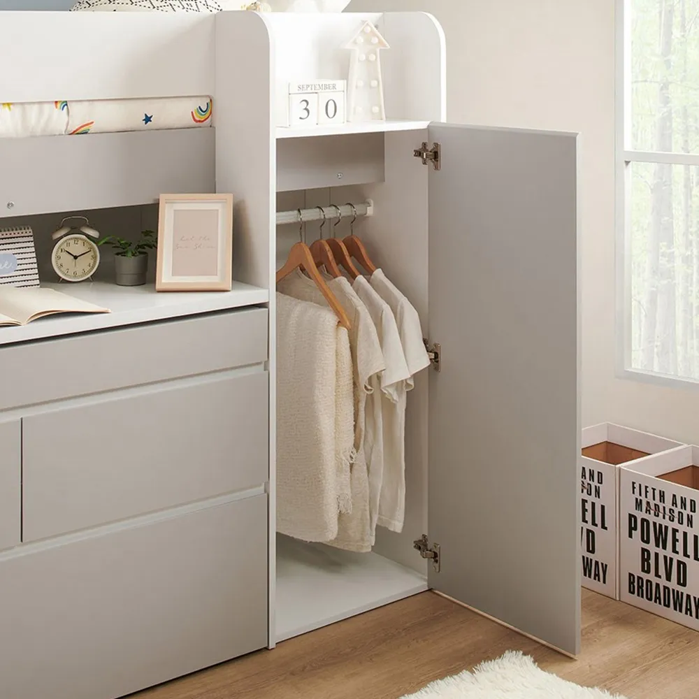 Bailey Single Cabin Bed with Desk and Storage - White