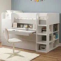 Bailey Single Cabin Bed with Desk and Storage - White