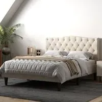 Barkby Double Bed Frame with Storage - Beige, Fabric