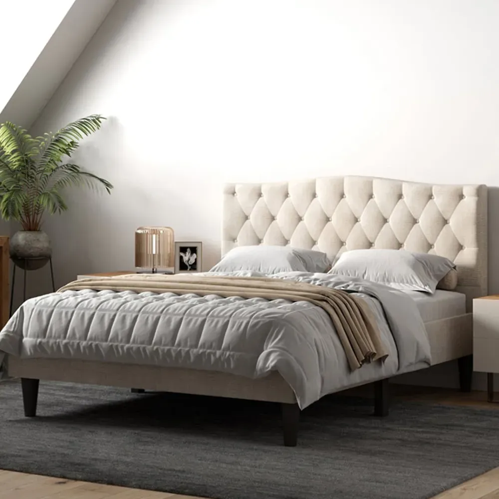 Barkby Double Bed Frame with Storage - Beige, Fabric image