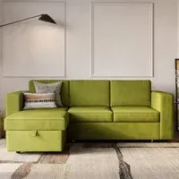 Salou 3-Seater Sofa Bed with Storage - Olive Green, Velvet