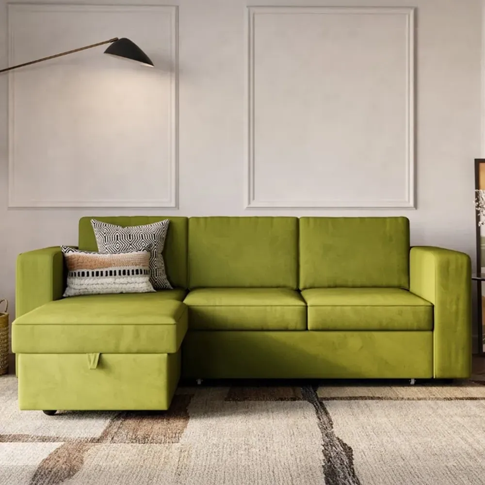 Salou 3-Seater Sofa Bed with Storage - Olive Green, Velvet image