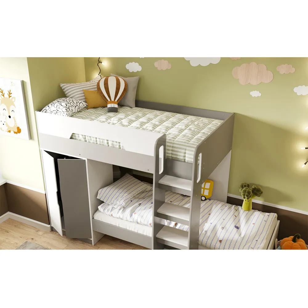 Benito Bunk Bed with Wardrobe - White, Grey