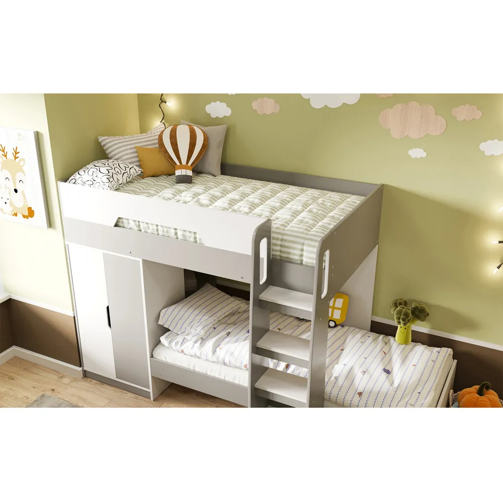 Benito Bunk Bed with Wardrobe - White, Grey