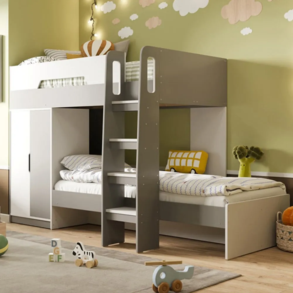 Benito Bunk Bed with Wardrobe - White, Grey image