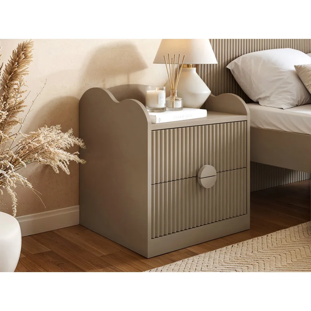Calista 2 Drawer Ribbed Nightstand - Cream