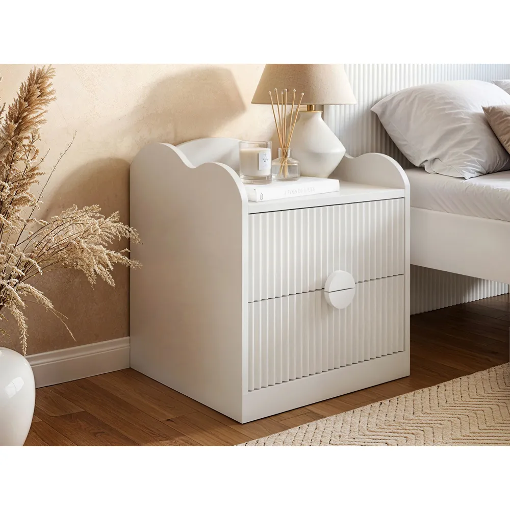 Calista 2 Drawer Ribbed Nightstand - White