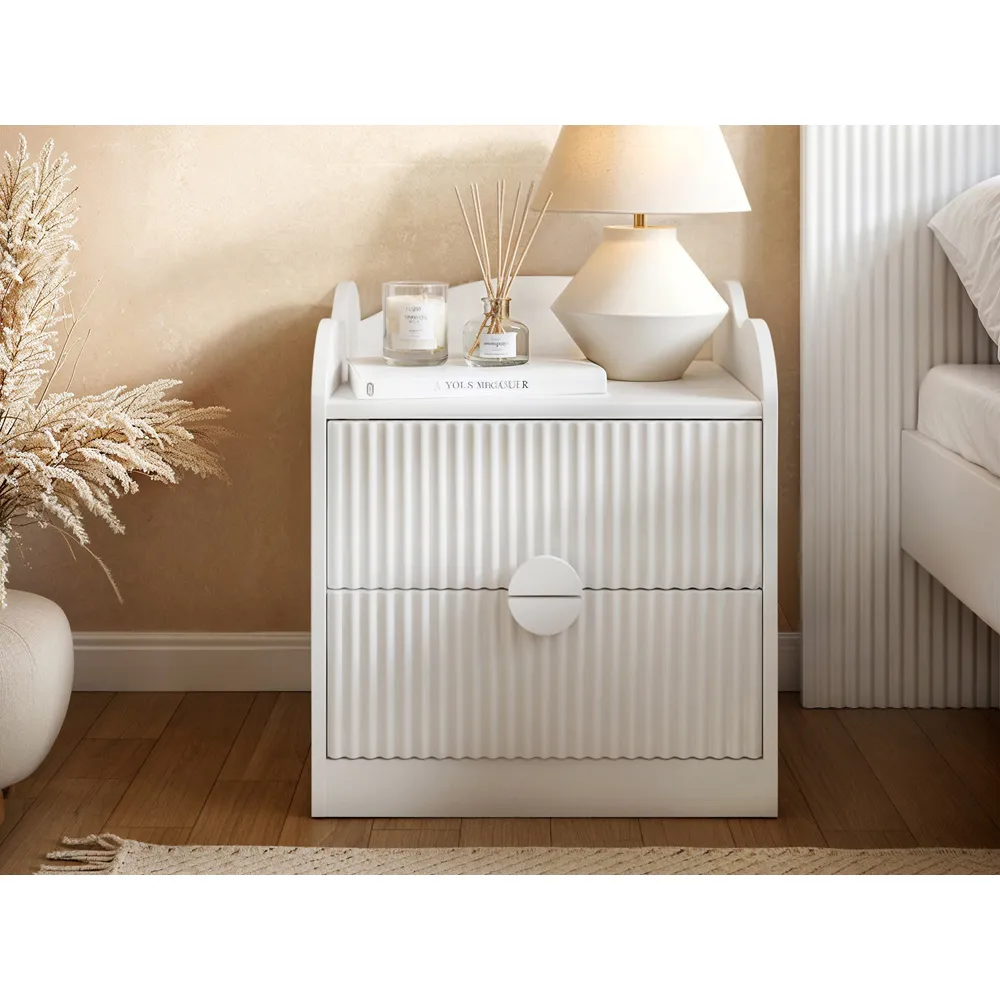 Calista 2 Drawer Ribbed Nightstand - White