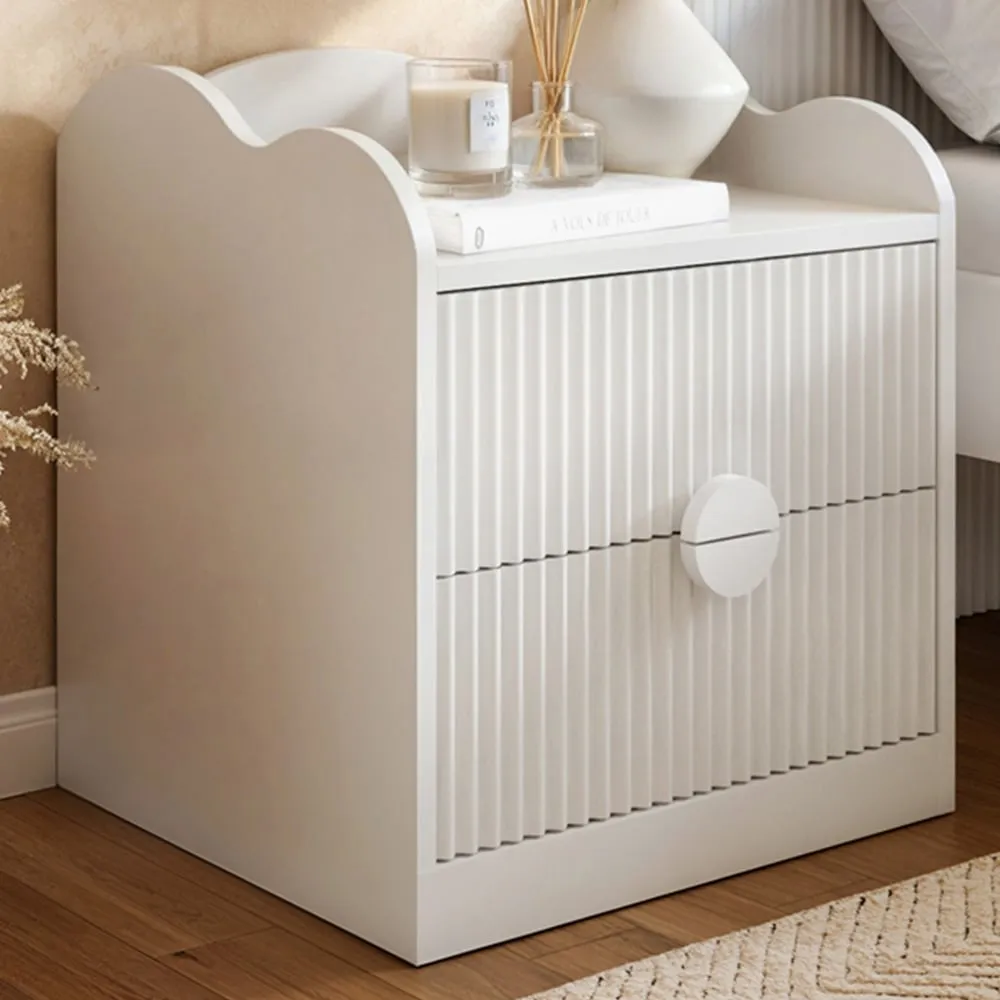 Calista 2 Drawer Ribbed Nightstand - White