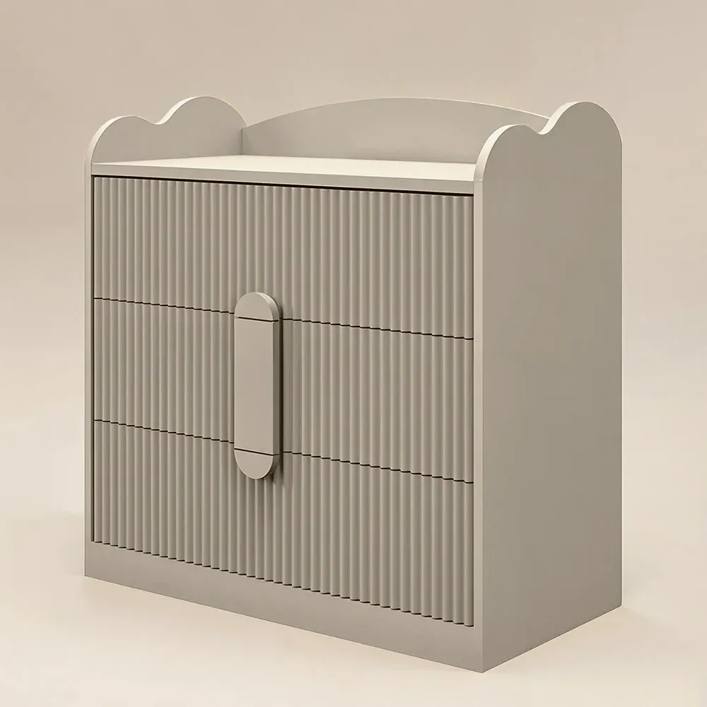 Calista 3 Drawer Ribbed Chest of Drawers - Dark Beige