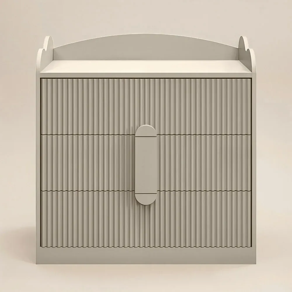 Calista 3 Drawer Ribbed Chest of Drawers - Dark Beige