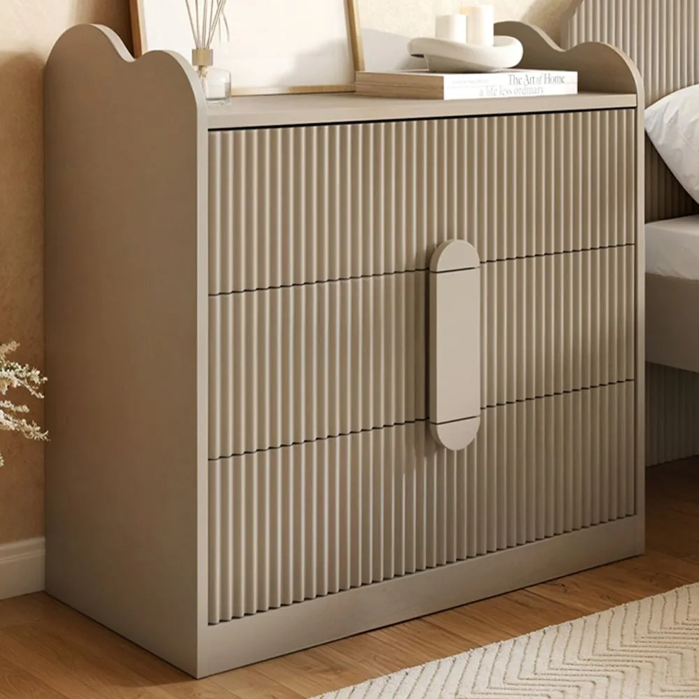 Calista 3 Drawer Ribbed Chest of Drawers - Dark Beige image