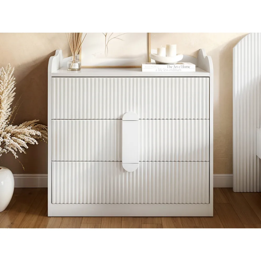 Calista 3 Drawer Ribbed Chest of Drawers - White