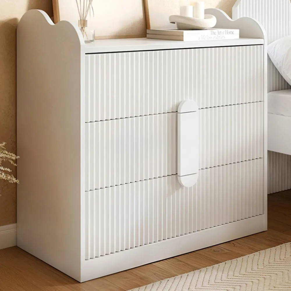 Calista 3 Drawer Ribbed Chest of Drawers - White