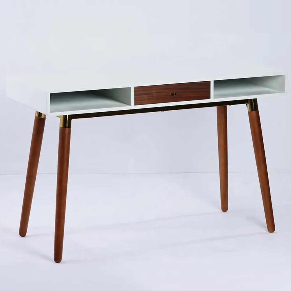 Edelweiss Single Drawer Desk with Shelves - Walnut, White