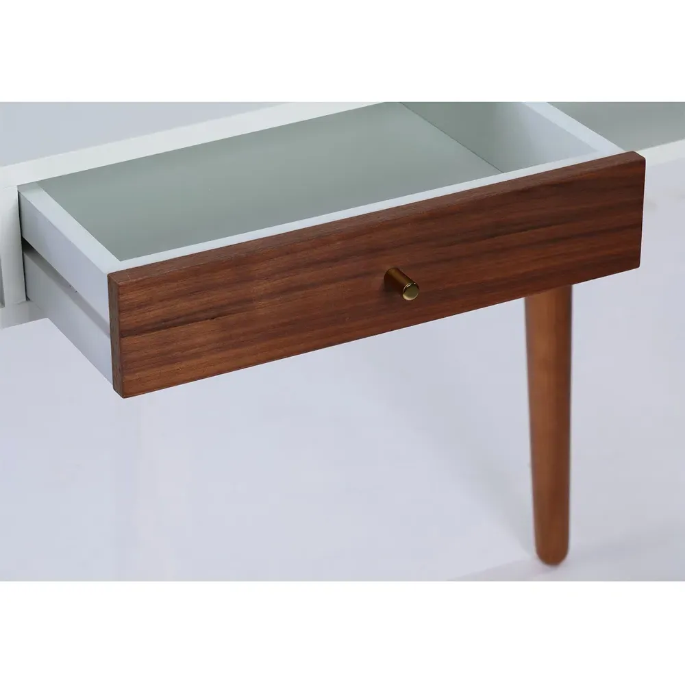 Edelweiss Single Drawer Desk with Shelves - Walnut, White