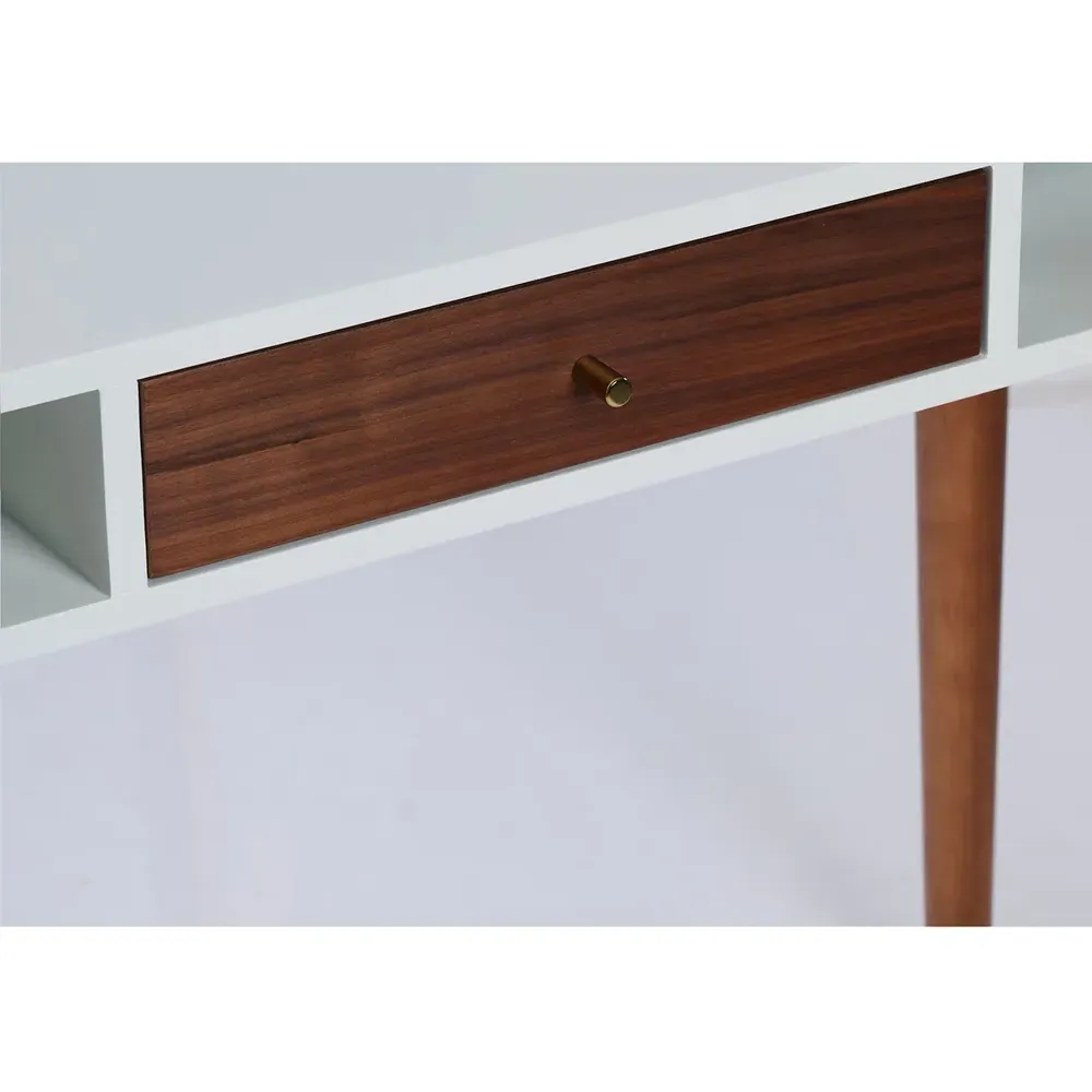 Edelweiss Single Drawer Desk with Shelves - Walnut, White