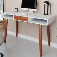 Edelweiss Single Drawer Desk with Shelves - Walnut, White