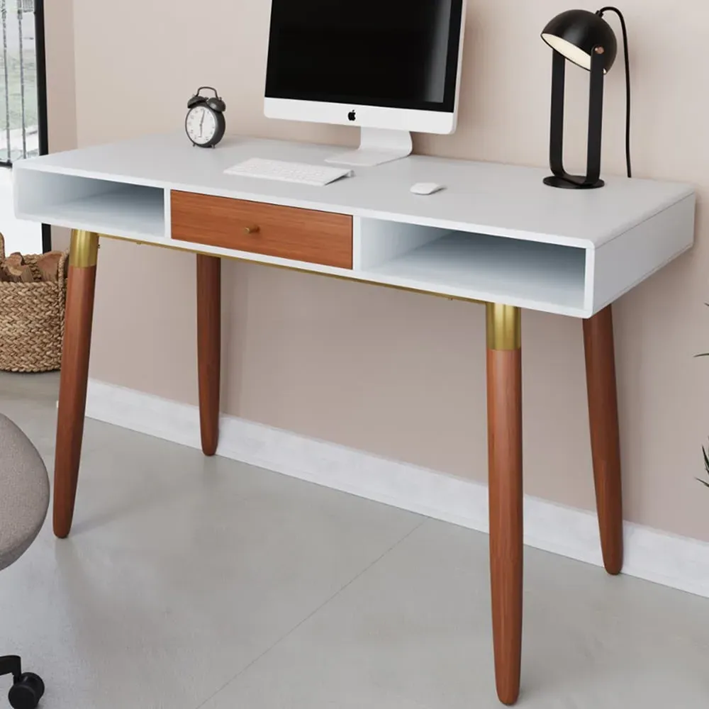 Edelweiss Single Drawer Desk with Shelves - Walnut, White image