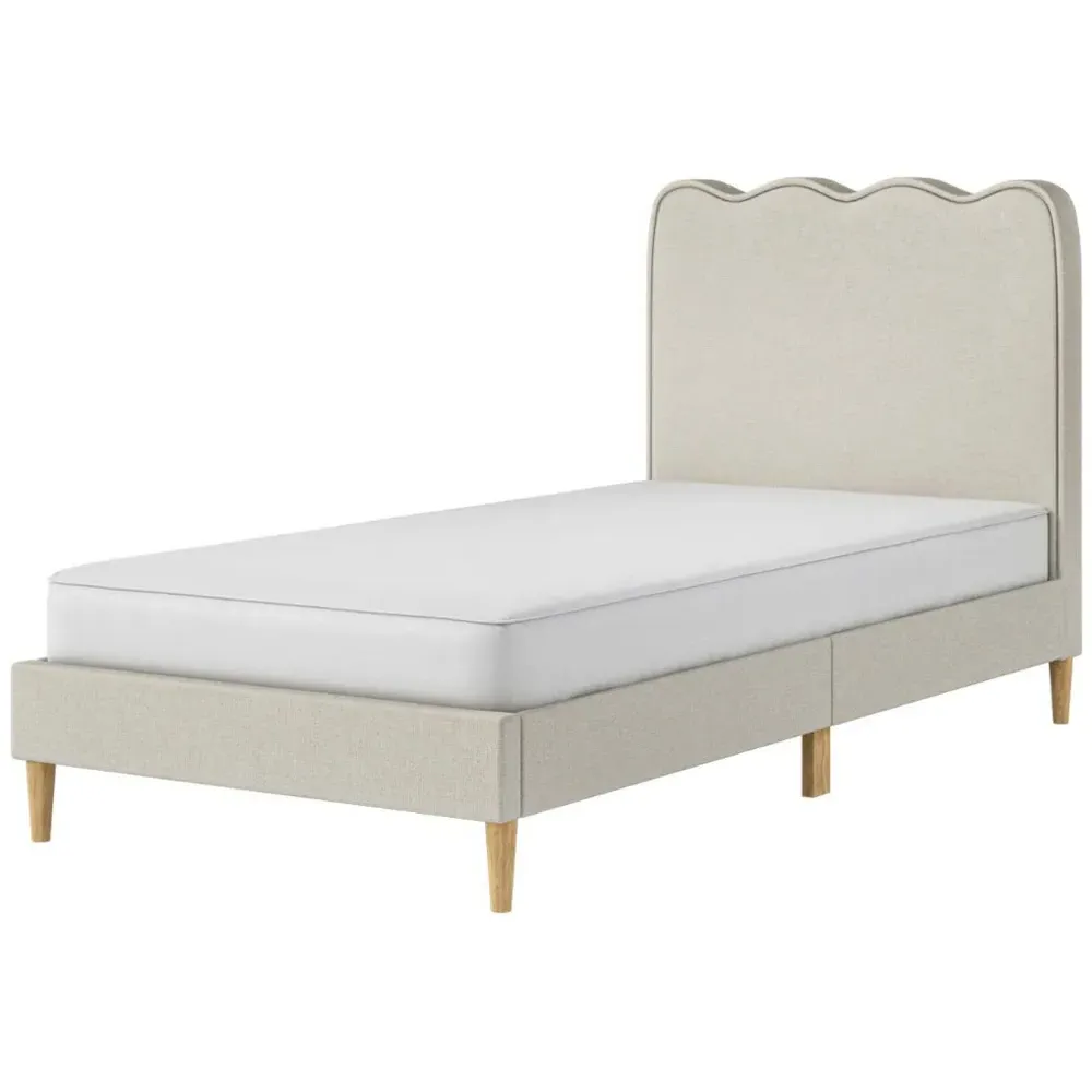 Ellis Single Cloud Headboard Bed - Beige, Woven Fabric