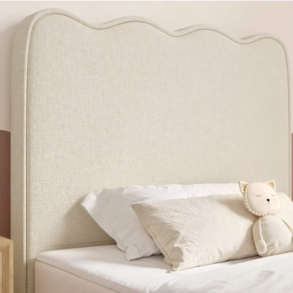 Ellis Single Cloud Headboard Bed - Beige, Woven Fabric
