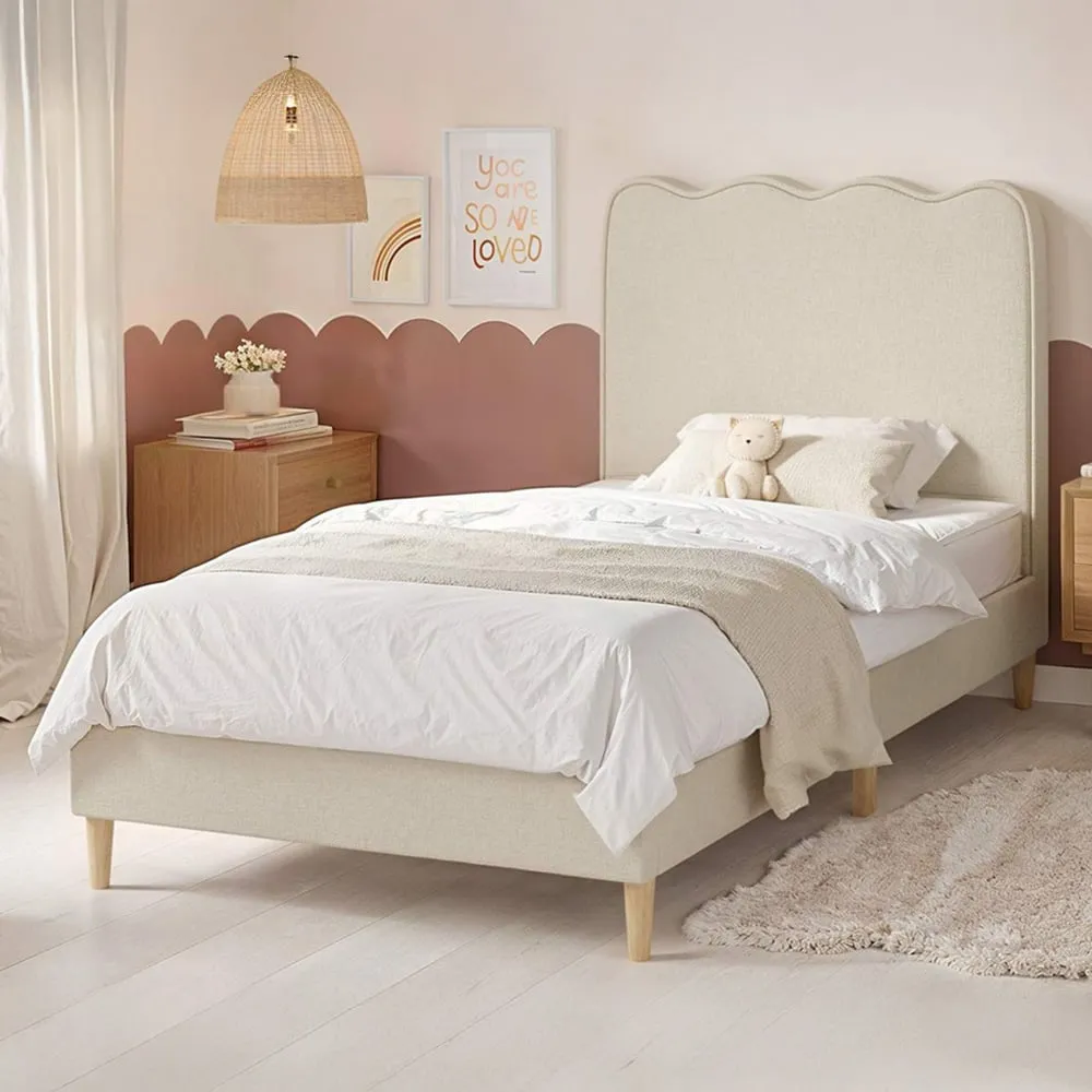 Ellis Single Cloud Headboard Bed - Beige, Woven Fabric image