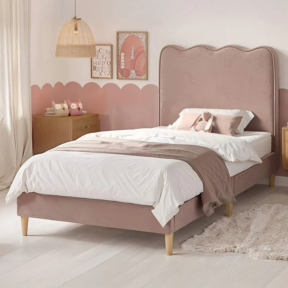 Ellis Single Cloud Headboard Bed - Pink, Velvet