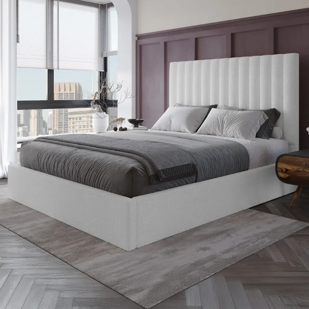 Everley Double Ottoman Bed with Storage - Cream, Boucle image