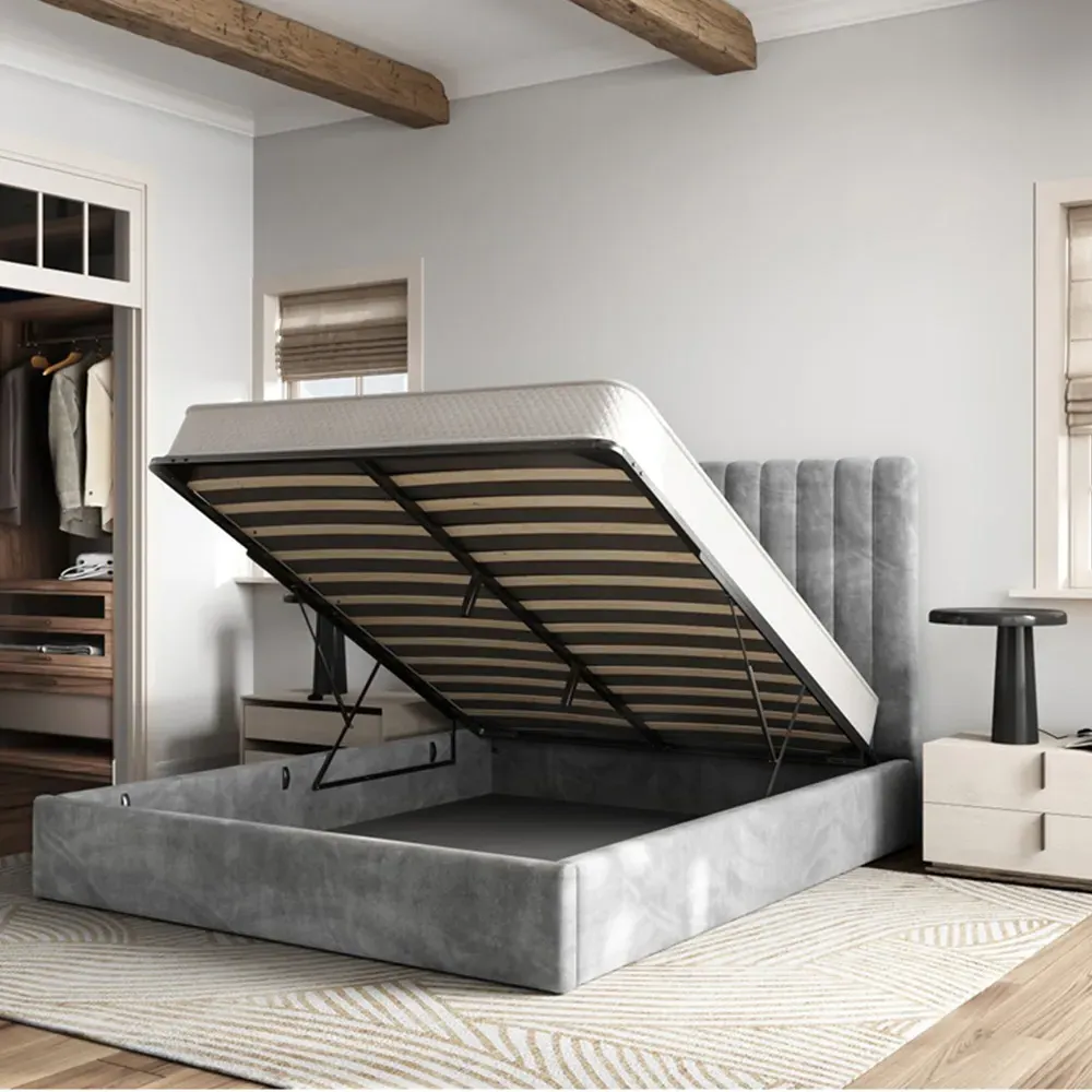 Everley Double Ottoman Bed with Storage - Grey, Fabric