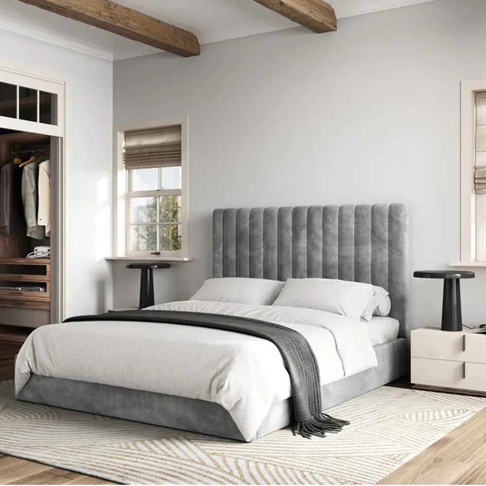 Everley Double Ottoman Bed with Storage - Grey, Fabric