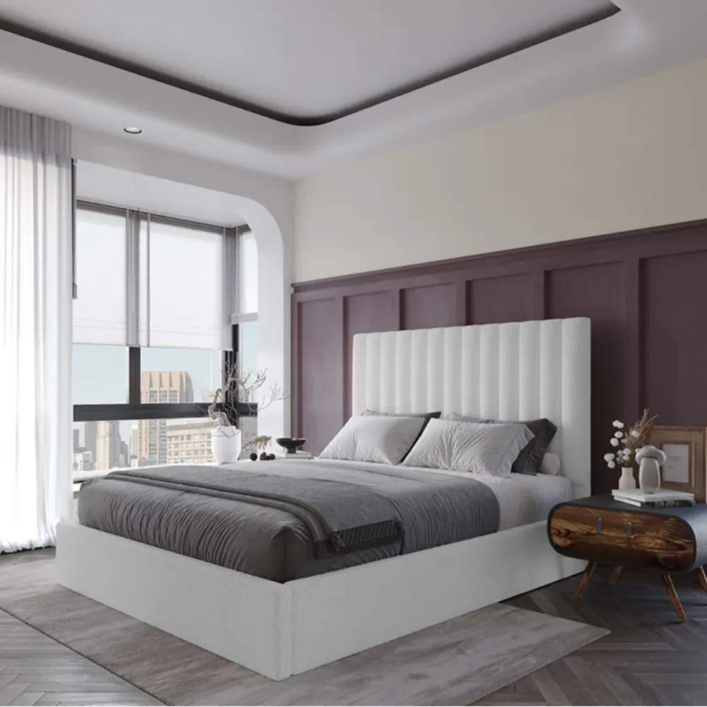 Everley King Size Ottoman Bed with Storage - Cream, Boucle