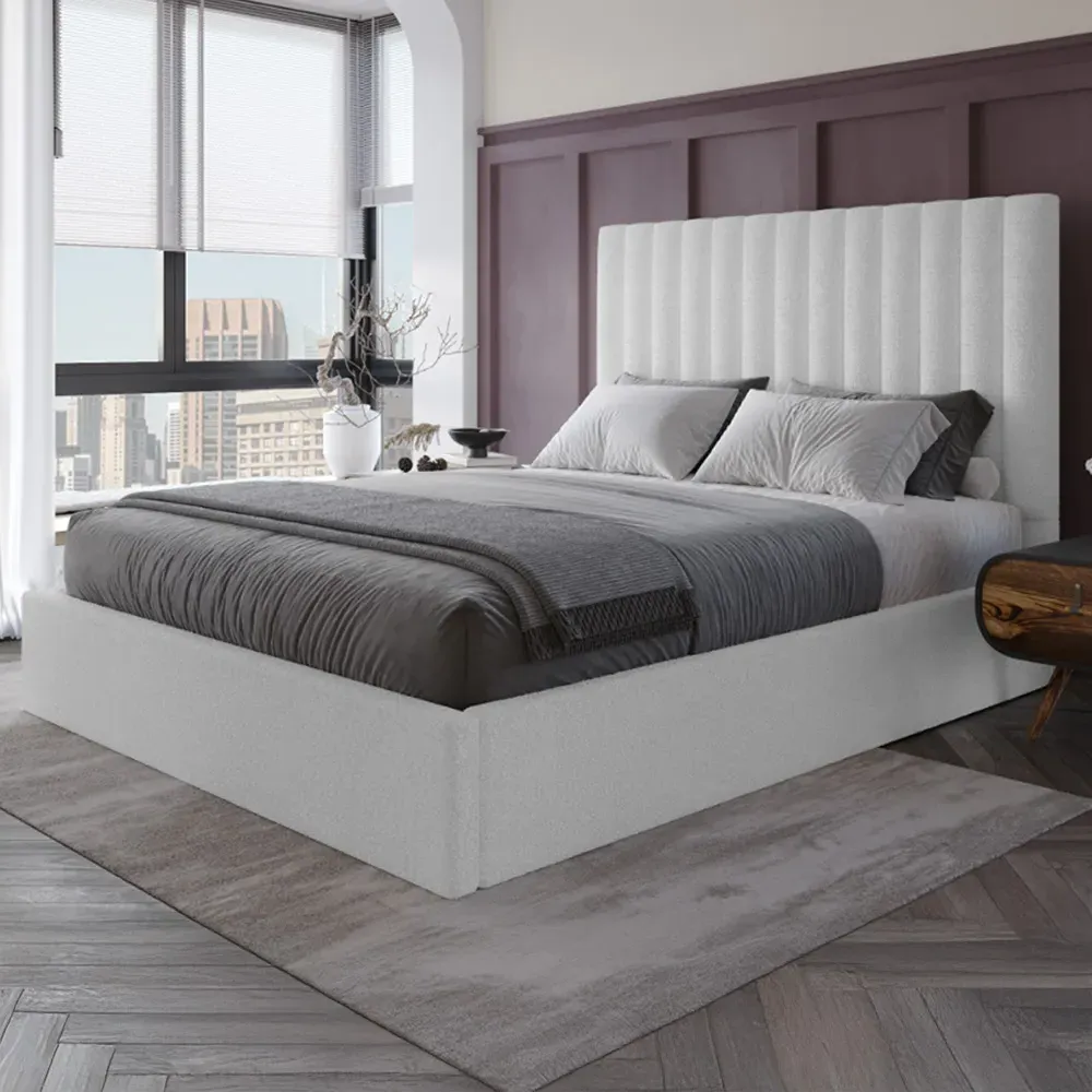 Everley King Size Ottoman Bed with Storage - Cream, Boucle