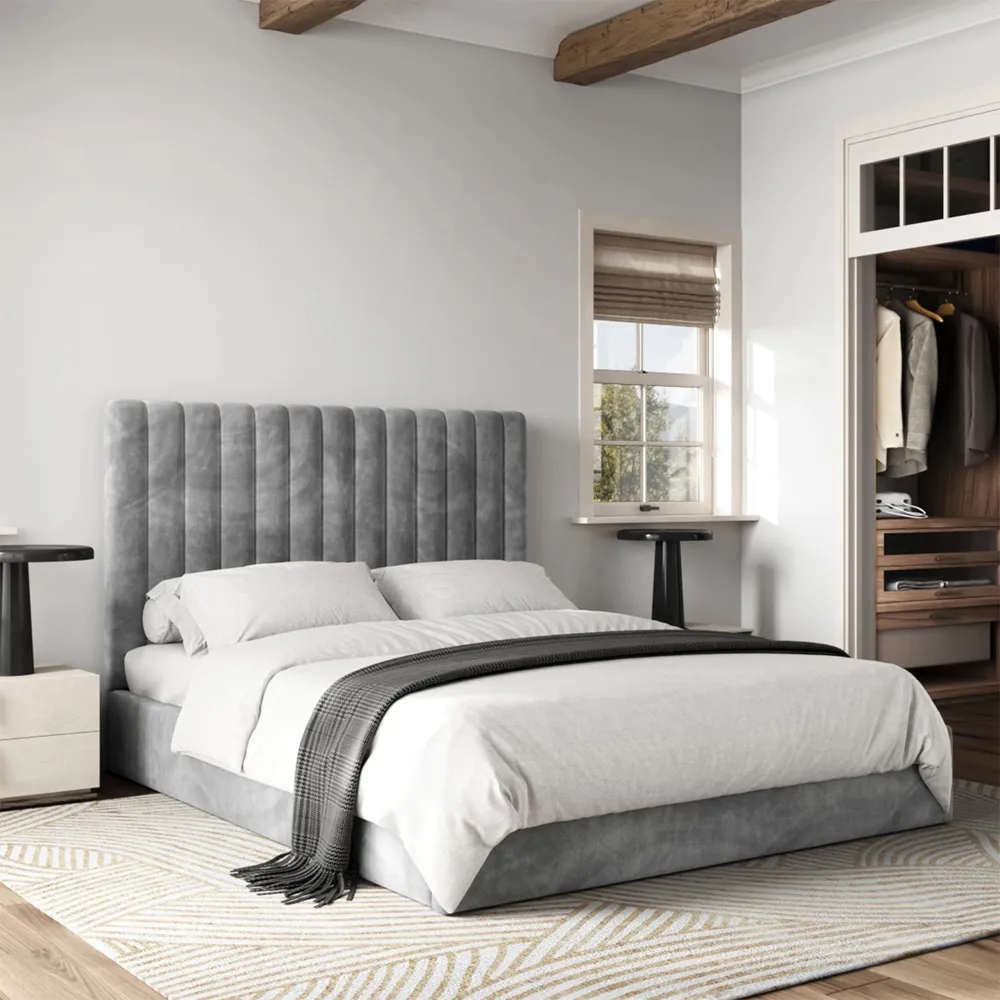 Everley King Size Ottoman Bed with Storage - Grey, Fabric
