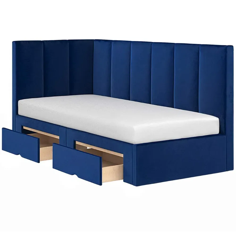 Harley Bed Frame with 2 Drawers - Blue, Velvet