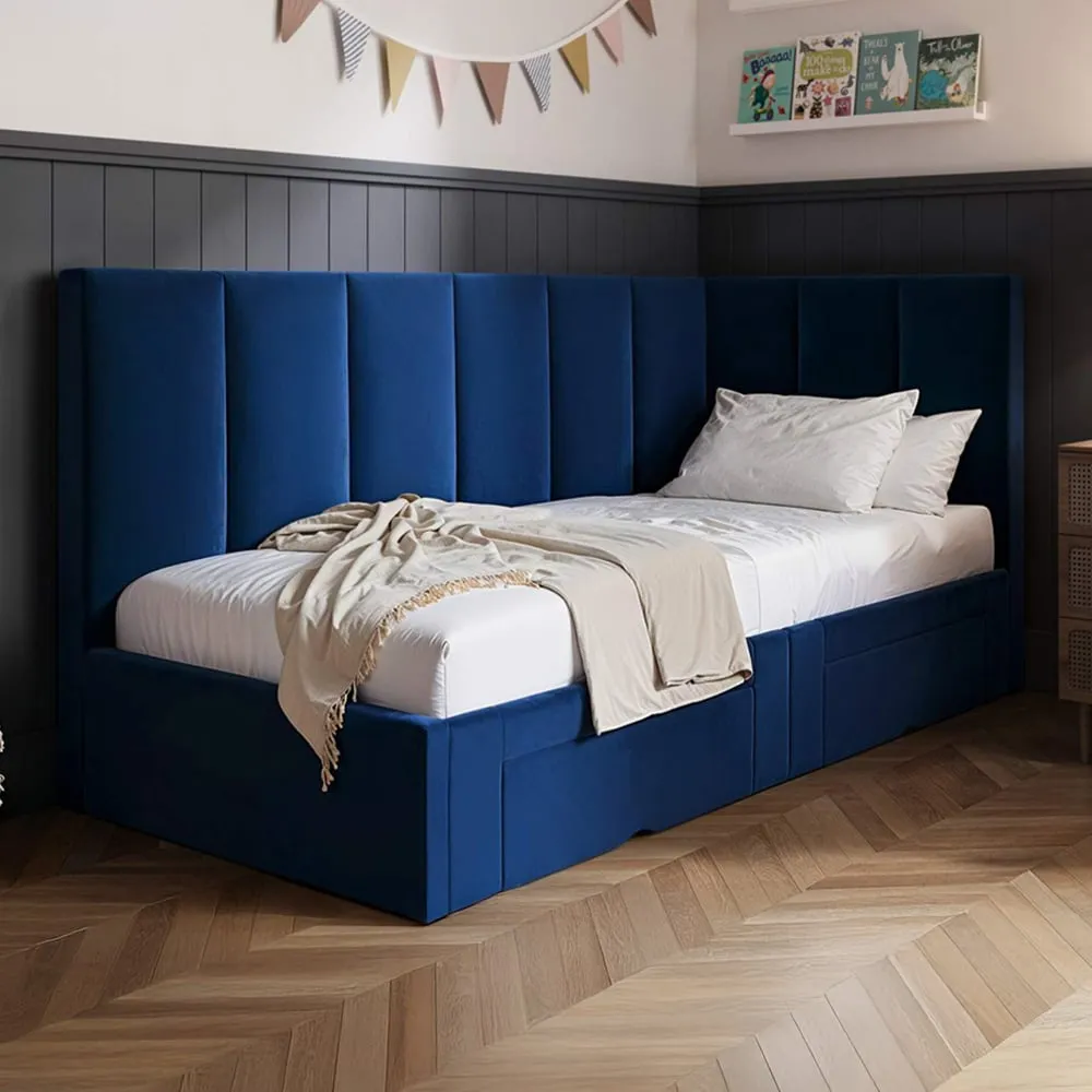 Harley Bed Frame with 2 Drawers - Blue, Velvet image