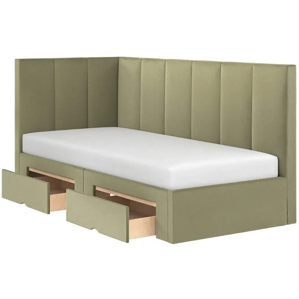 Harley Bed Frame with 2 Drawers - Green, Velvet