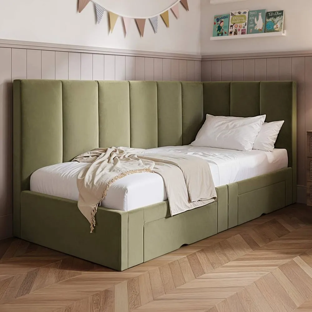 Harley Bed Frame with 2 Drawers - Green, Velvet