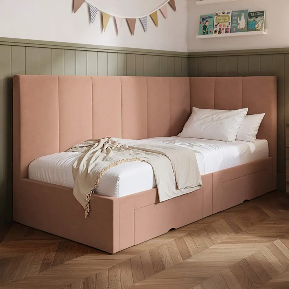 Harley Bed Frame with 2 Drawers - Pink, Velvet