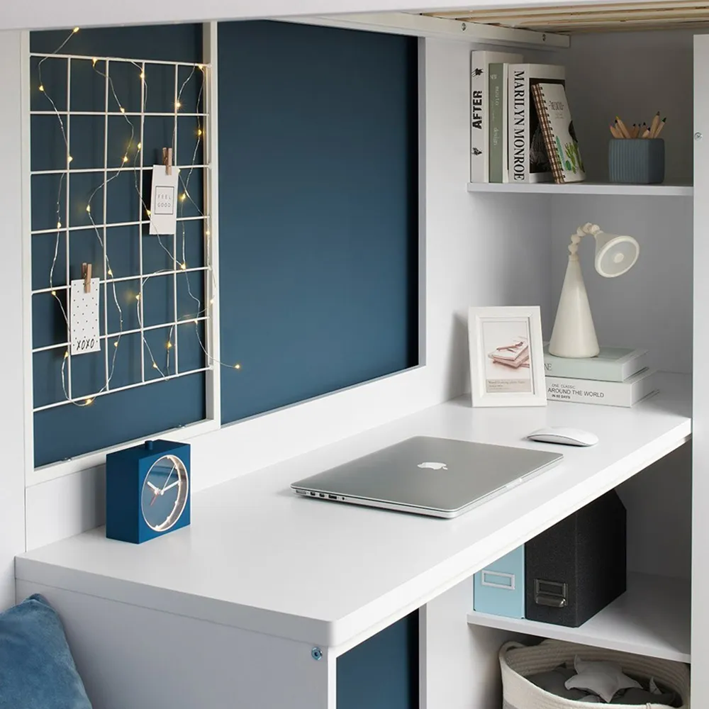 Harry Single High Sleeper Bed with Desk and Storage - White