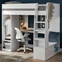 Harry Single High Sleeper Bed with Desk and Storage - White
