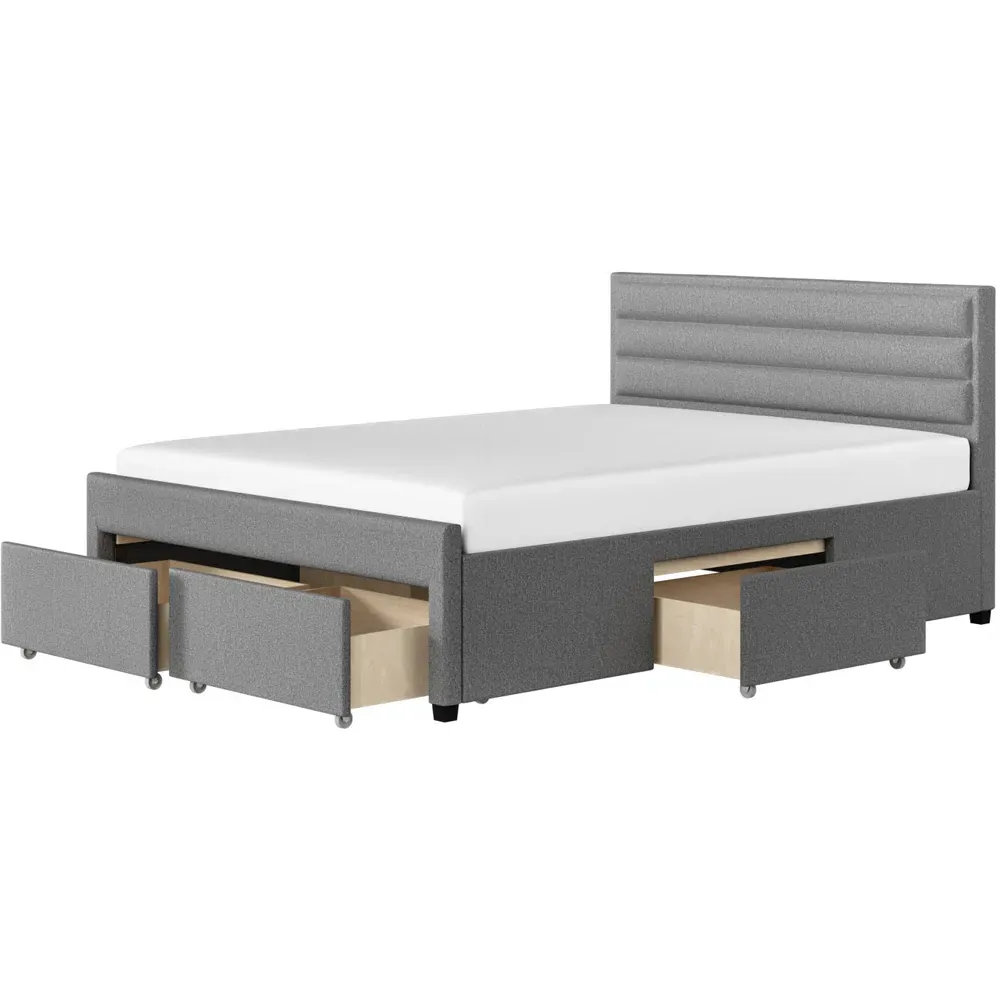 Heybrook Double Bed with 4 Drawers - Grey, Linen